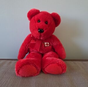 Ty Red Stuffed Bear with Canadian Flag